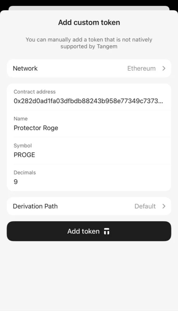 اضافه کردن توکنهای سفارشی به برنامه Tangem 9 9