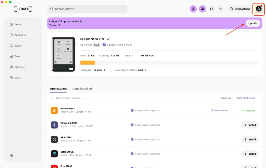 راهنمای آپدیت فریمور کیف پول لجر نانو ایکس 15 آپدیت Ledger OS را شروع کنید