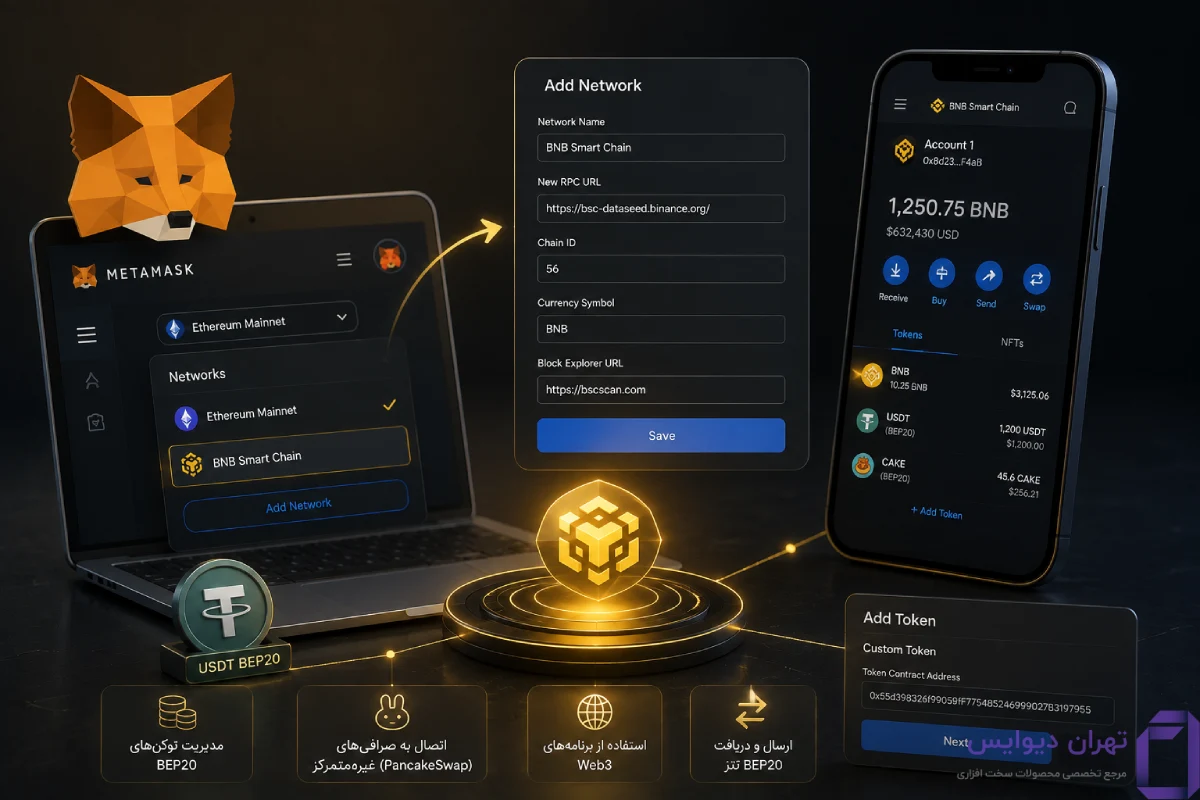 شبکه BEP20 چیست؟ راهنمای کامل آشنایی با شبکه BNB Smart Chain 13 شبکه BEP20 در متامسک